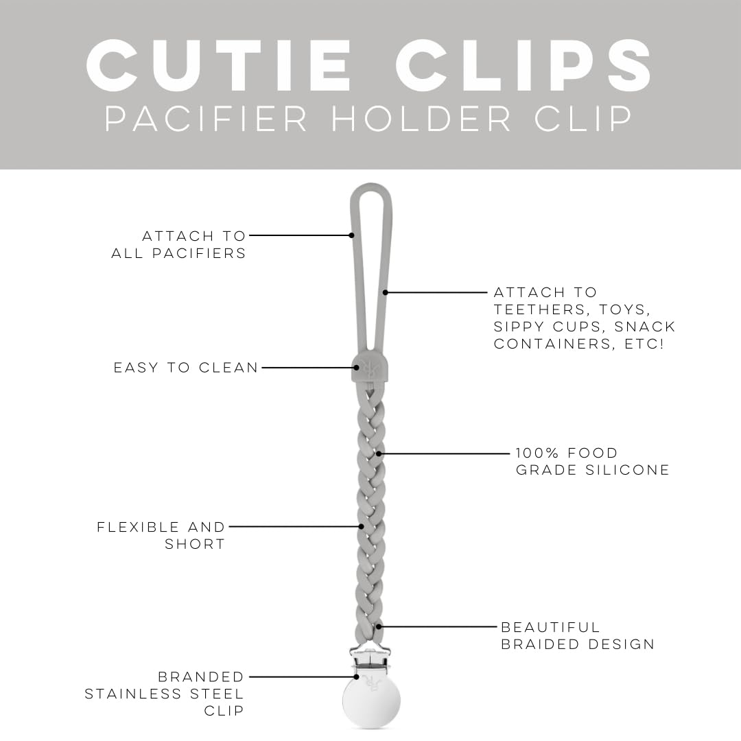 Ryan & Rose Cutie Clip Braiden Pacifier Clip - Braided Silicone (Slate)