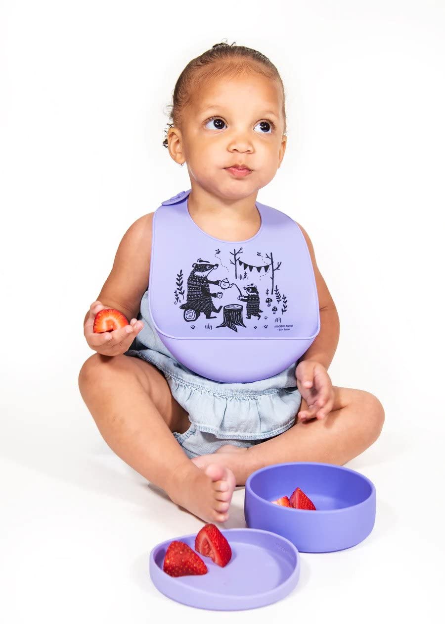 Modern-Twist Bucket-Bib, Badger Family - Lavender