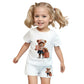 Fommy Pure Cotton TShirt Shorts Set For Baby Girl & Toddlers (White) | Cute Teddy Bear Cartoon Print Summer Girls Outfit | Ultr