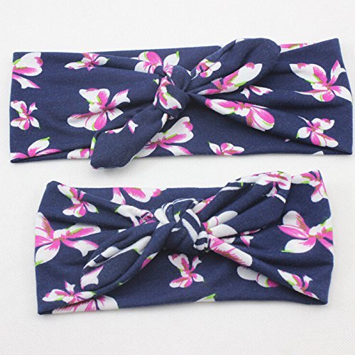 Akoak 2 Pcs/Set Mom And Baby Kids Elastic Cloth Bowknot Headband Boho Turban Headband Top Knotted Rabbit Ears Elastic Bowknot Ma