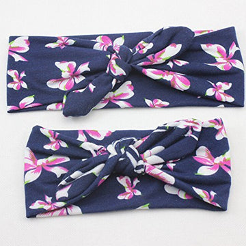 Akoak 2 Pcs/Set Mom And Baby Kids Elastic Cloth Bowknot Headband Boho Turban Headband Top Knotted Rabbit Ears Elastic Bowknot Ma