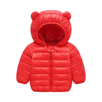 Winter Down Coats For Kids Baby Boys Girls Light Puffer Padded Jacket Bear Hoods Infant Outerwear Red