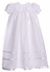Long White Embroidered Organza Christening Baptism Gown With Bonnet - L (9-12 Month)