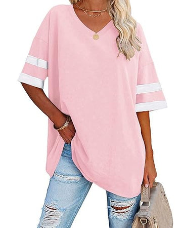 Ebifin Womensaoversizedatashirts Color Block Teesahalfasleeveavaneckacomfyacozyacottonatunicatops