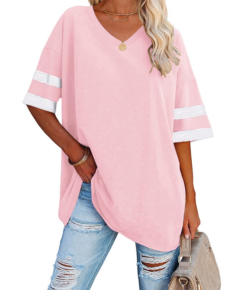 Ebifin Womensaoversizedatashirts Color Block Teesahalfasleeveavaneckacomfyacozyacottonatunicatops