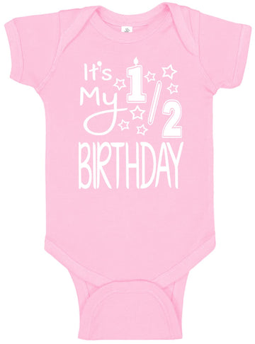 Reaxion Aiden'S Corner - It'S My Half Birthday 1/2 Baby Girl Bodysuit (6 Months, White_Pink)