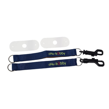 Chubuddy Embroidered Chewy Holder Set (2), 2 Embroidered Navy Tether-Bracelets & 2 Natural Straps