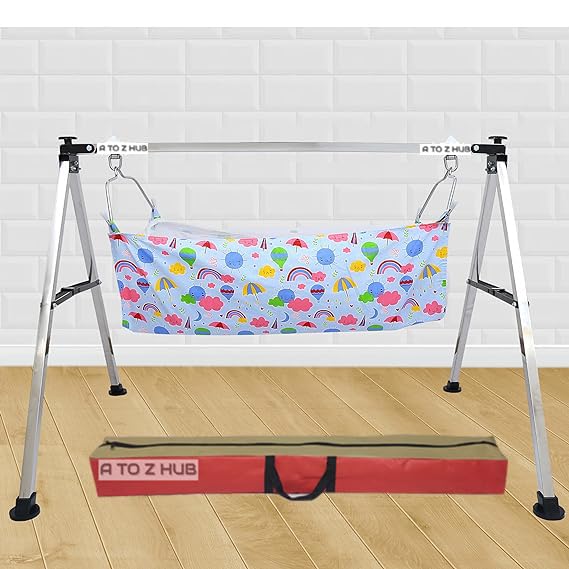 A To Z Hub Portable Folding Ghodiyu With Free Cotton Cloth Create A Soothing Oasis For Your Precious Little One (Square Pipe Bl
