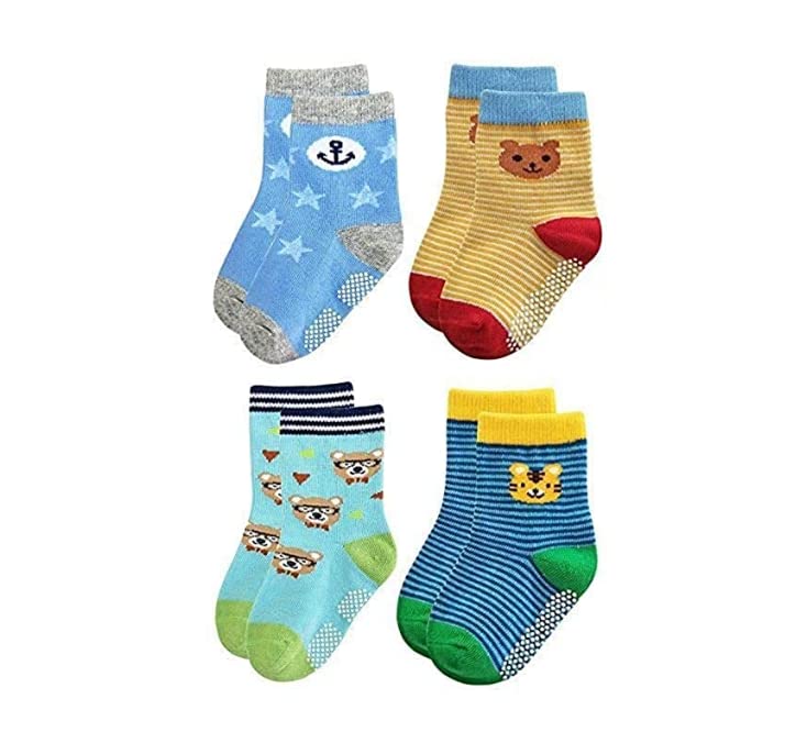 Trendy Dukaan Step Up His Style And Safety Baby BoyS AntiSlip Cotton Blend Socks (36 Months, 4)