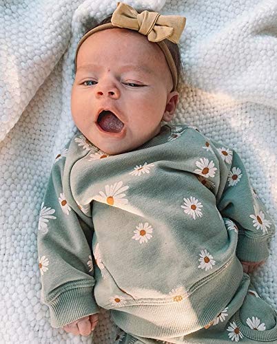 Fybitbo Infant Baby Girls Fall Winter Clothes Daisy Print Pullover Sweatshirt Tops Shirt+Pocket Pants Trousers 3Pcs Outfits (6-1