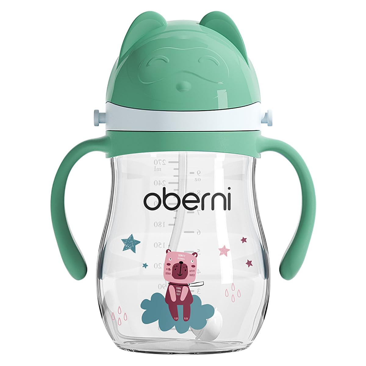 Oberni Tritan Sippy Cup, 270ml/9oz Baby Water Drinking Bottle with Removable Handle and Strap, Leak-Proof Training Cup for 12M+/