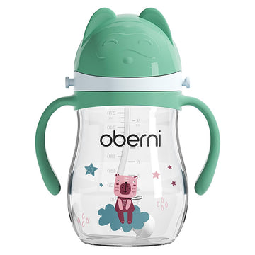 Oberni Tritan Sippy Cup, 270ml/9oz Baby Water Drinking Bottle with Removable Handle and Strap, Leak-Proof Training Cup for 12M+/