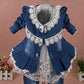 Yao 6M-4Y Infant 3Pcs Baby Girls Clothes Set Toddler Outfits Lace Dress Jacket And Jeans (1-2Y,Flower-White)