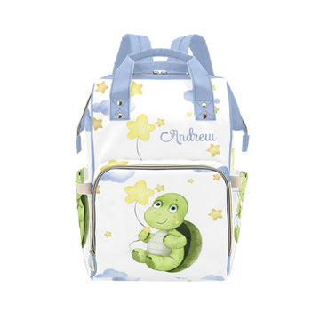 YallLocoMo Custom Name Diaper Bag Backpack Gift Cute Stars Cloud Sea Turtle Multifunction Travel Backpack Nappy Bag Daypack for 