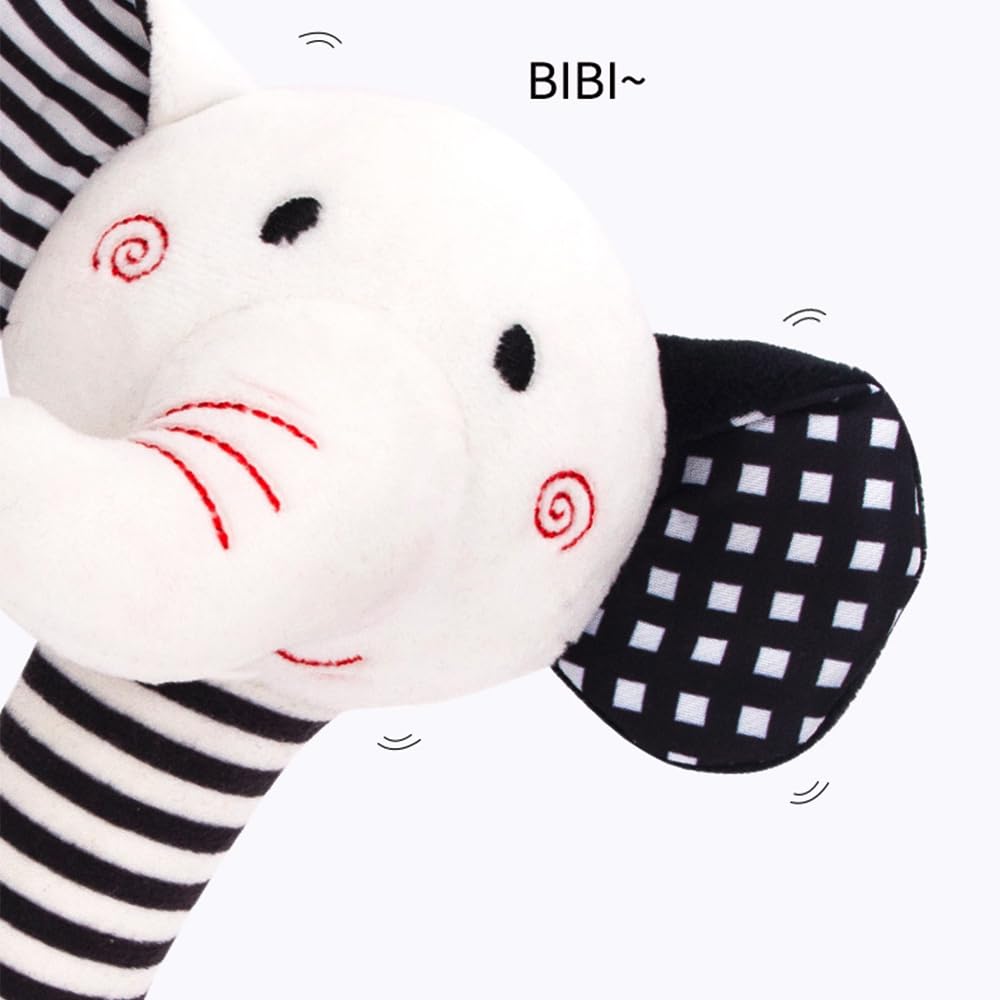 D-KINGCHY Baby Toys 0-12 Months, Black and White Newborn Toys, Soft Plush Rattle Stuffed Animal Toy with Teether and Sound, Deve