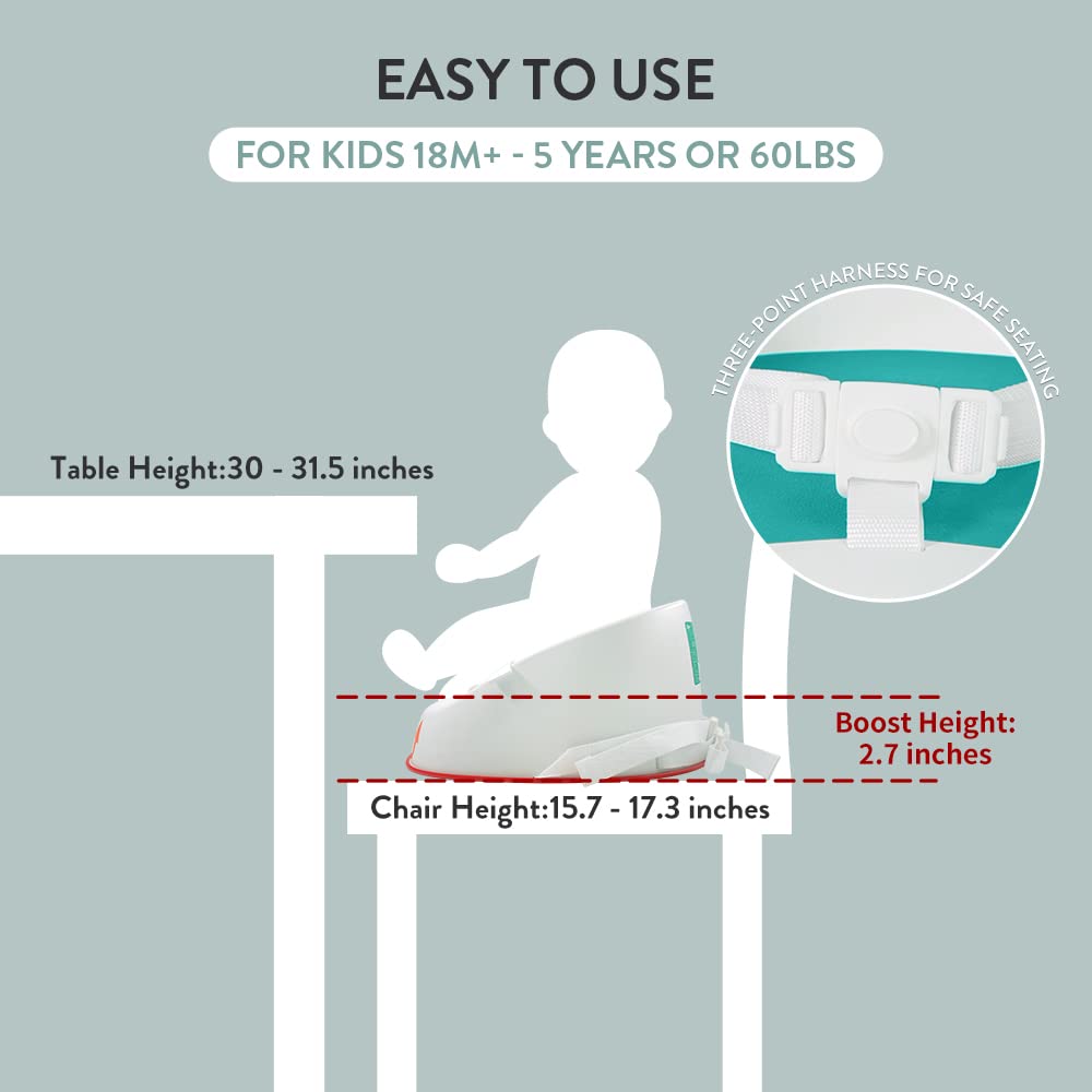 Prince Lionheart Squish Booster Seat, Gumball Green, 3-Point Harness And Dual-Strap System, Easy To Wipe Clean, And Lightweight