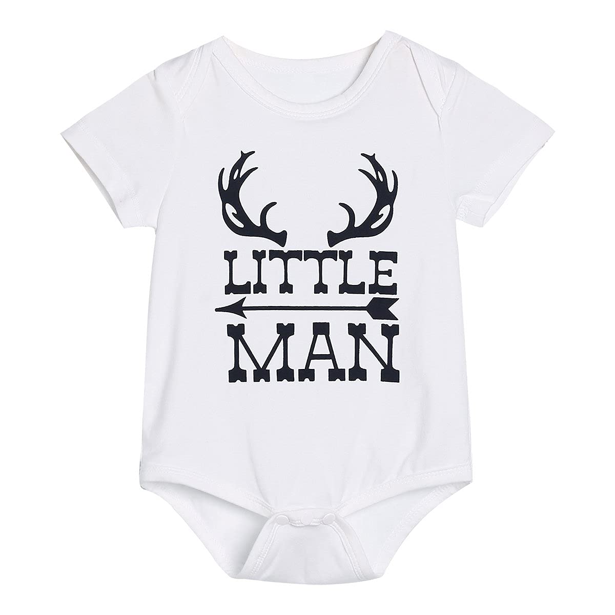 Newborn Baby Boys Girls Deer Little Man Letter Printing Plaid Shorts Outfit Set (White02, 0-3 Months)