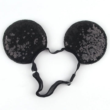 JIAHANG Black Adjustable Mouse Ears Headband, Sequin Ears With Elastic Hairband, Fashion Headwear for Unisex Infant Toddlers, Ki