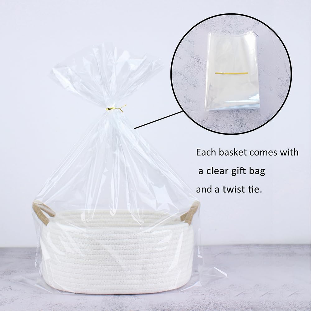 Yimi'S Dream Gift Baskets Empty, Small Basket For Organizing, White Cotton Rope Basket With Handle For Decor, Baby Cat Dog Toy (