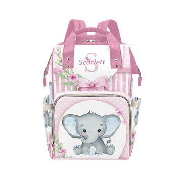YallLocoMo Personalized Diaper Bag Backpack Name Pink floral Baby Bow Elephant Functional Waterproof Bag: Gift for Moms, Dads