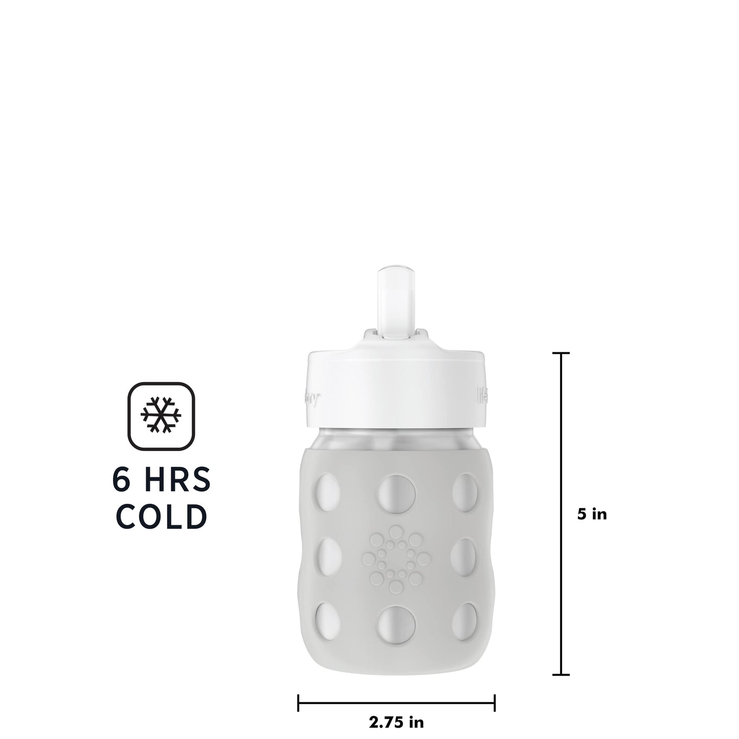 Lifefactory 8-Ounce Stainless-Steel Vacuum-Insulated Wide-Neck Baby Bottle With Straw Cap, Stone Gray (Ls2241Wcg4)