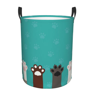 Pevtufa Cute Cat Paw And Dog Foldable Laundry Basket Organizer,Fabric Clothes Toy Storage Basket Nursery Hamper Storage Bin For 