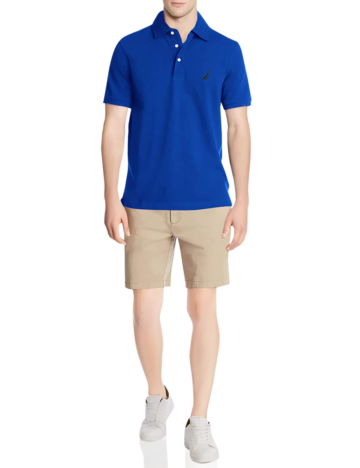 Nautica Mens Short Sleeve Solid Stretch Cotton Pique Polo Shirt, Bright Cobalt, Medium