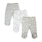 Spasilk Baby Cotton Pull On Footed Pants, 3 Pack Casual Leggings With Feet, Gray Celestial