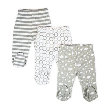 Spasilk Baby Cotton Pull On Footed Pants, 3 Pack Casual Leggings With Feet, Gray Celestial