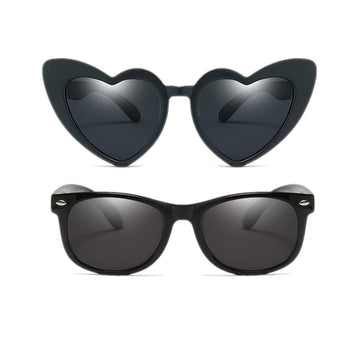 Long Keeper 2 Pair Kids Unbreakable Polarized Classic Retro Sunglasses For Baby, Toddler, Children, Boys And Girls (Black+Black)