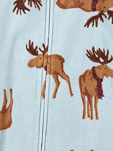Simple Joys By Carter'S Kids' Holiday Loose-Fit Flame Resistant Fleece Footed Pajamas, Burgundy Stripe/Light Blue Moose, 2T