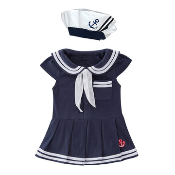 Lxkikmm Baby Girl Nautical Dress Sailor Suit Jumpsuit Romper With Hat