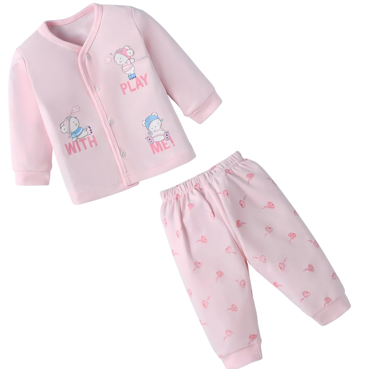 Revoltek Baby Full Sleeves Printed TShirt Top With Pants  100% Cotton | Front Open, Round Neck Pink(36 Months)