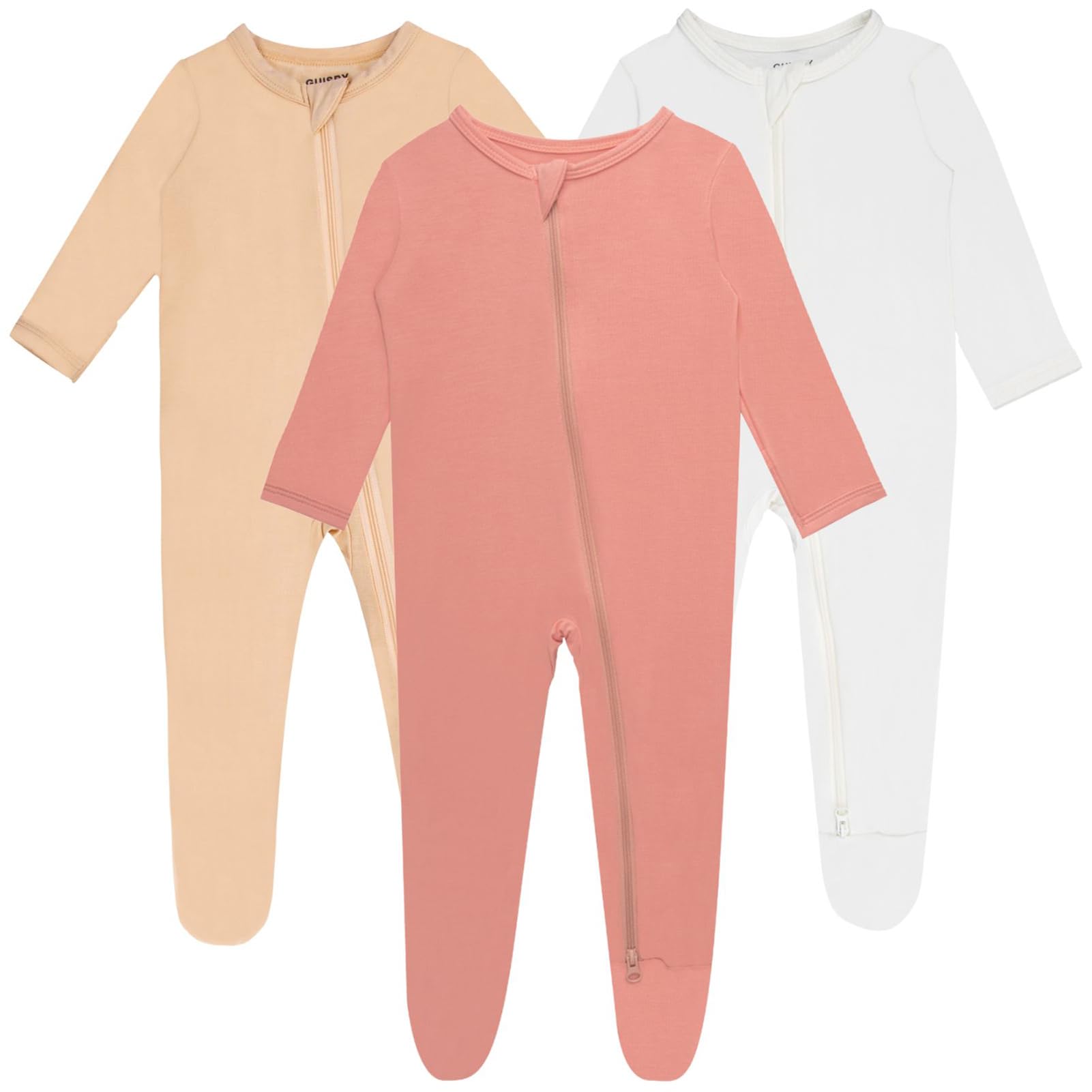 Guisby Baby Footed Pajamas With Mitten Cuffs, Cozy Rayon Made From Bamboo Dual Zipper Sleeper Pjs 0-3 Months