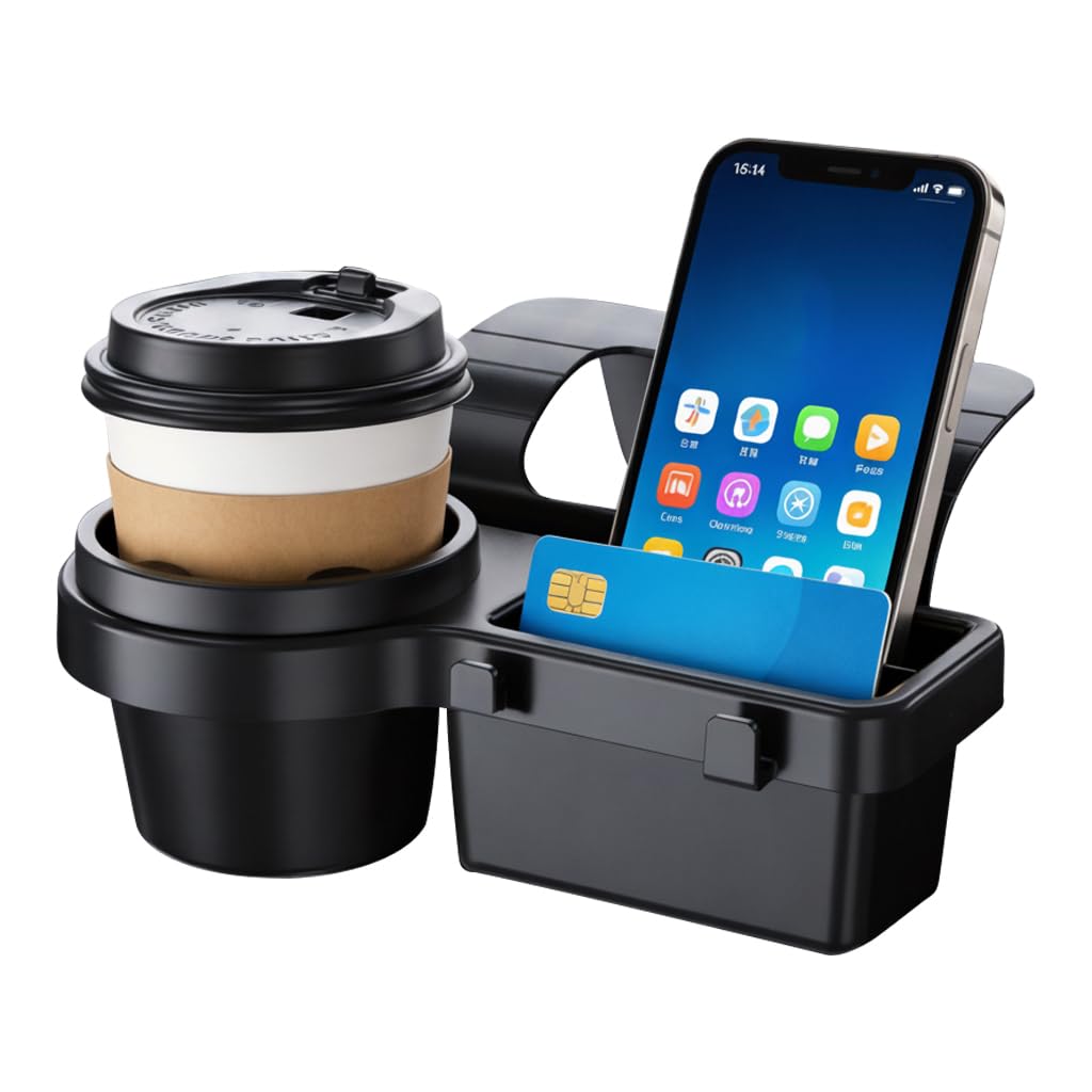 STHIRA2in1 Car Window Cup Holder and Phone Holder Organizer, Window Track Mount Storage Box, MultiFunctional Drink and Smartp