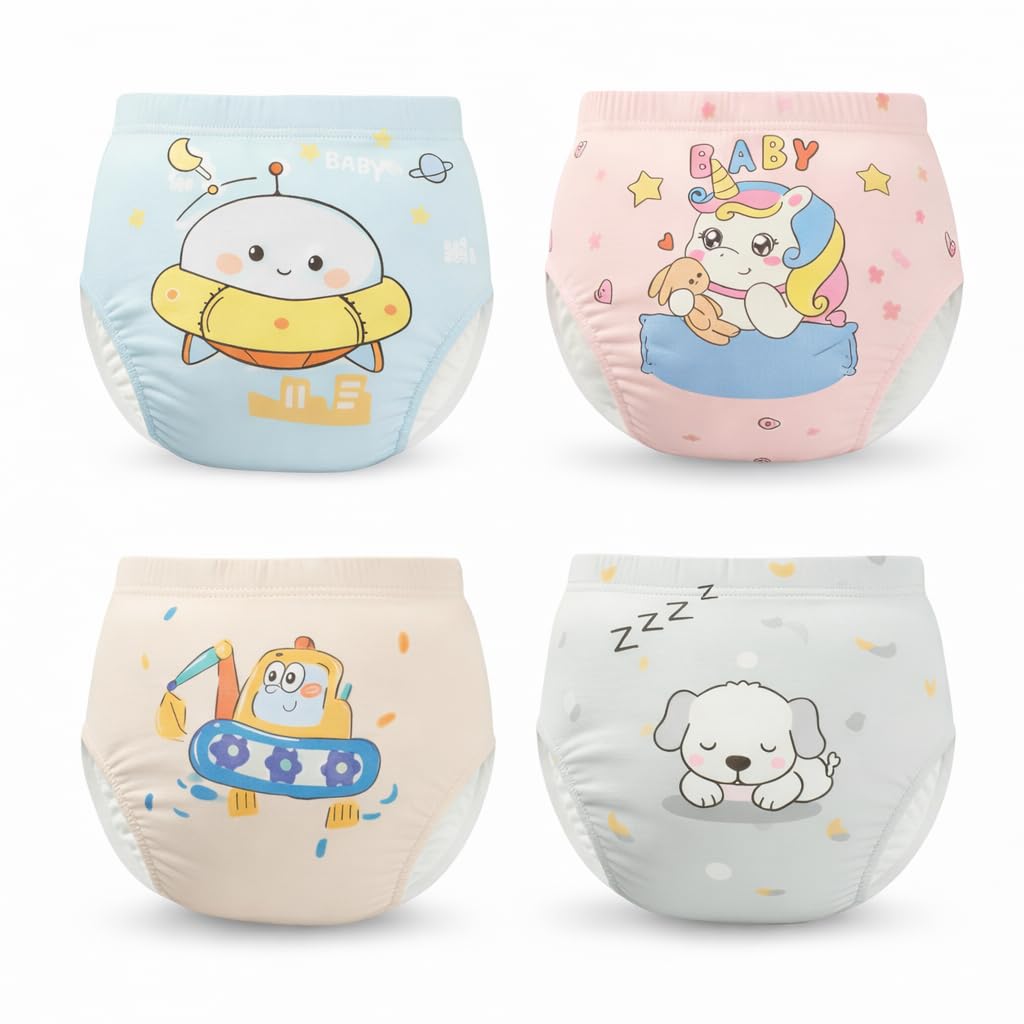 Muslin Diaper Panties  Reusable Soft Muslin Cotton Toddler Potty Training Pants  Boys & Girls,Multi Pattern Design (1, 012 Mo