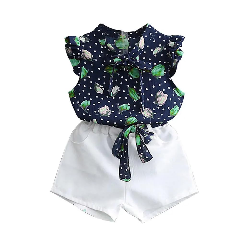 Bold N Elegant Cute Flower Printed Girls Cotton Sleeveless Top And Shorts Clothing Set For Infant Toddler Baby Girl (Navy  Whit