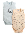 BUMZEE Baby Boys Cotton Sleeveless Graphic Print Bodysuit Pack of 2 Sky Blue & Peach  69 Months (Peb11210Dsbl)