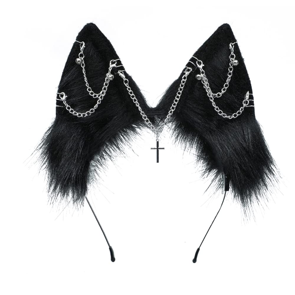Vigvan Handmade Wolf Fox Ears Animal Cosplay Cute Head Accessories For Halloween (Chain Black)