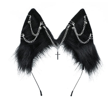 Vigvan Handmade Wolf Fox Ears Animal Cosplay Cute Head Accessories For Halloween (Chain Black)
