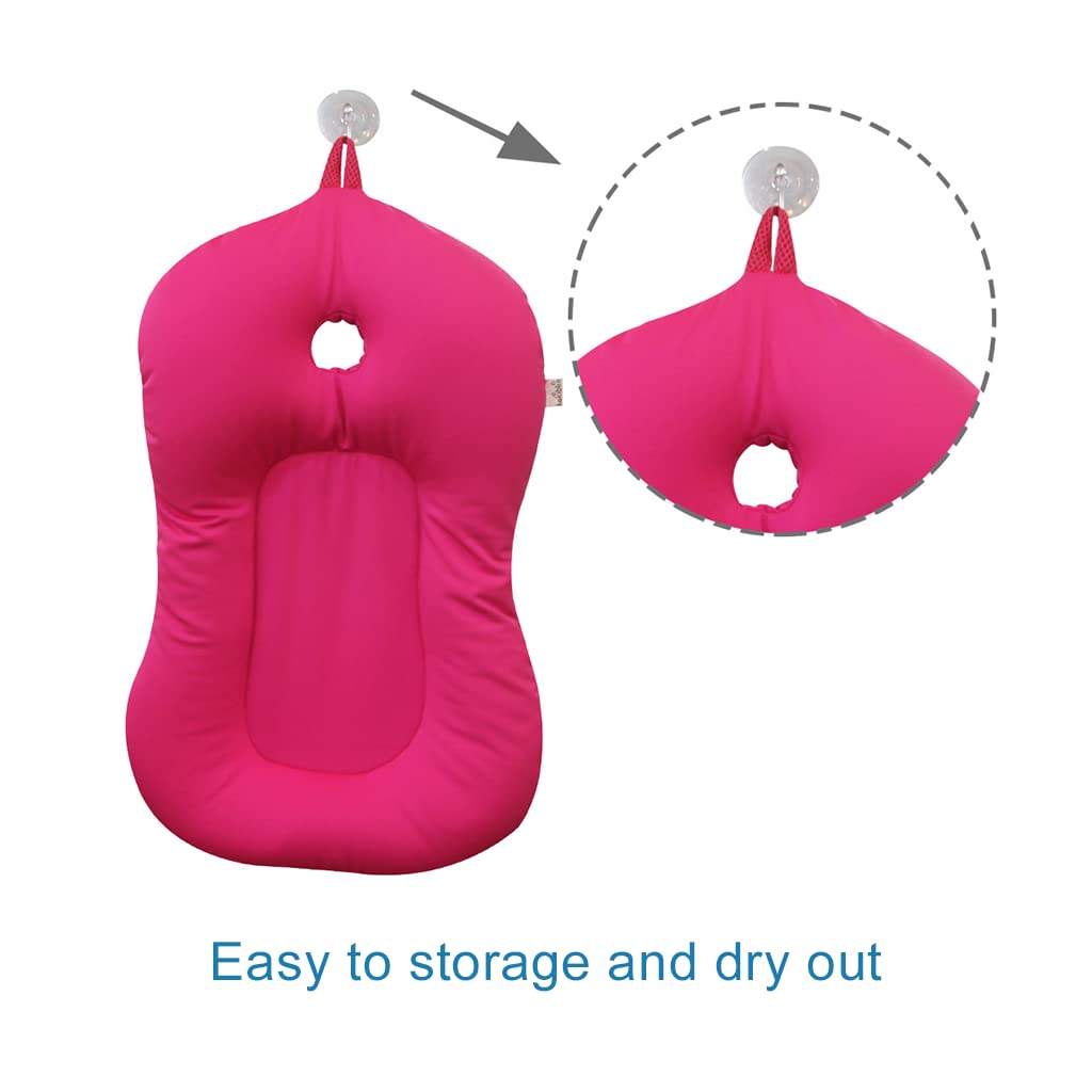 Baby Bath Mat, Kakiblin Baby Bathtub Baby Bath Cushion Soft Anti-Slip Bath Pad 0-6 Month Infant Bath Pillow, Pink