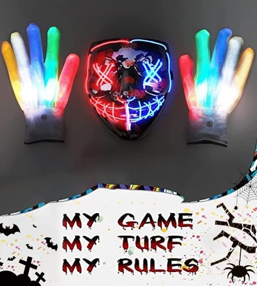 Stonch Halloween Mask Skeleton Gloves Set, 3 Modes Light Up Scary Led Mask With Led Glow Gloves, Halloween Decorations Anonymous