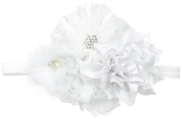 My Lello Baby Headband Shabby Fabric Flower Cluster Stretchy Elastic White