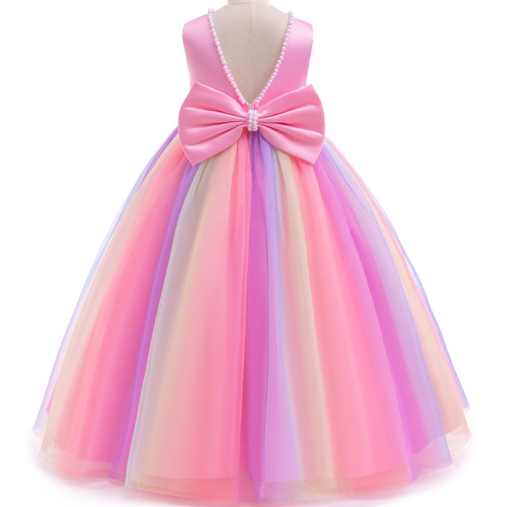 Jup'Elle Baby Girls Dresses With Pearls & Rainbow Color Tulle - Party Wedding Pageant Eastern Flower Girl 1 Year Birthday Dress