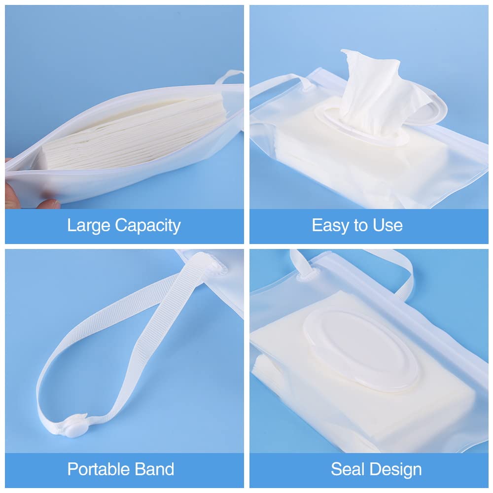 Susimond 6Pcs Portable Wet Wipe Pouch Dispenser, Refillable Reusable Wipe Holder, Eco Friendly Baby Wipes Dispenser Container, T