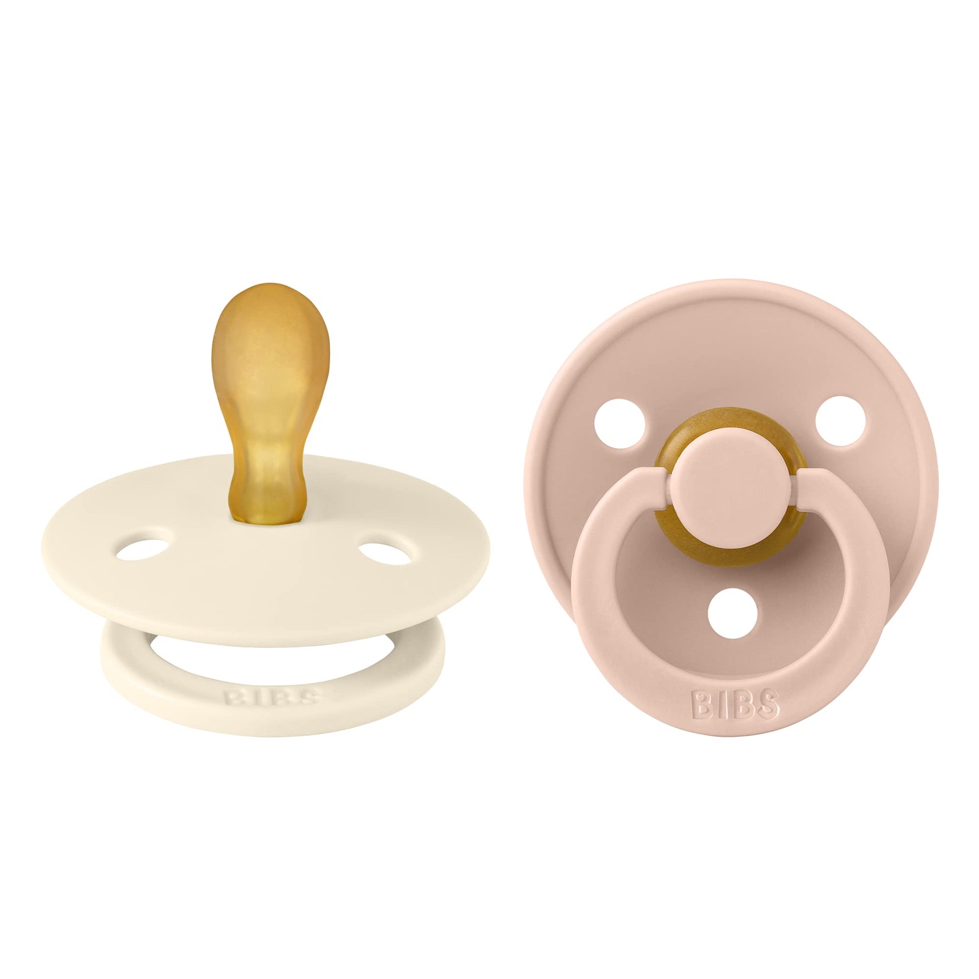 Bibs Pacifiers, Natural Rubber Baby Pacifier, Symmetrical Nipple, Pack Of 2, Bpa Free Soother, 0+ Months, Size 2 Ivory & Blush,