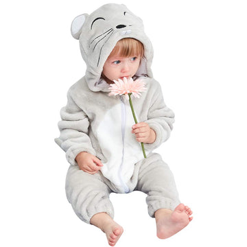 Michley Newborn Baby Winter Hooded Romper Flannel Infant Jumpsuit Outfit, Mouse, 13-18Months, Size 90
