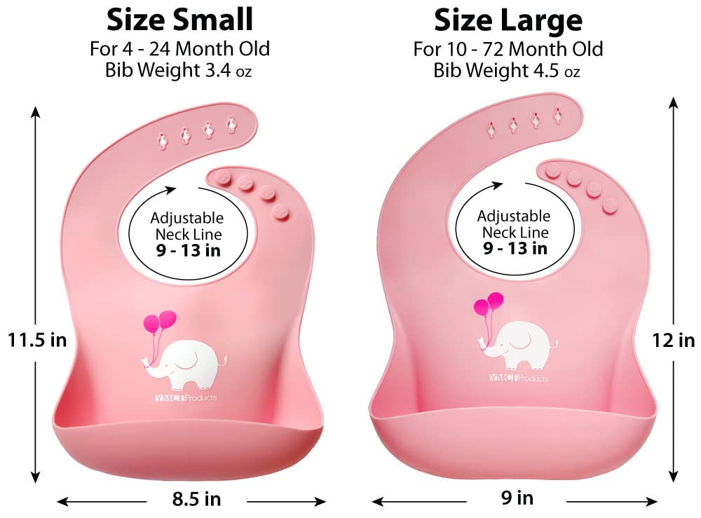 Ymcf Products 2-Pack Waterproof Silicone Baby Bib Lightweight Comfortable Easy-Wipe Clean (Light Pink/Purple, Small)