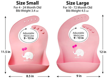 Ymcf Products 2-Pack Waterproof Silicone Baby Bib Lightweight Comfortable Easy-Wipe Clean (Light Pink/Purple, Small)