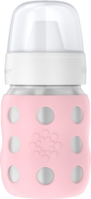 Lifefactory 8-Ounce Stainless-Steel Vacuum-Insulated Wide-Neck Baby Bottle With Hard Sippy, Desert Rose (Ls2221Wdr4)
